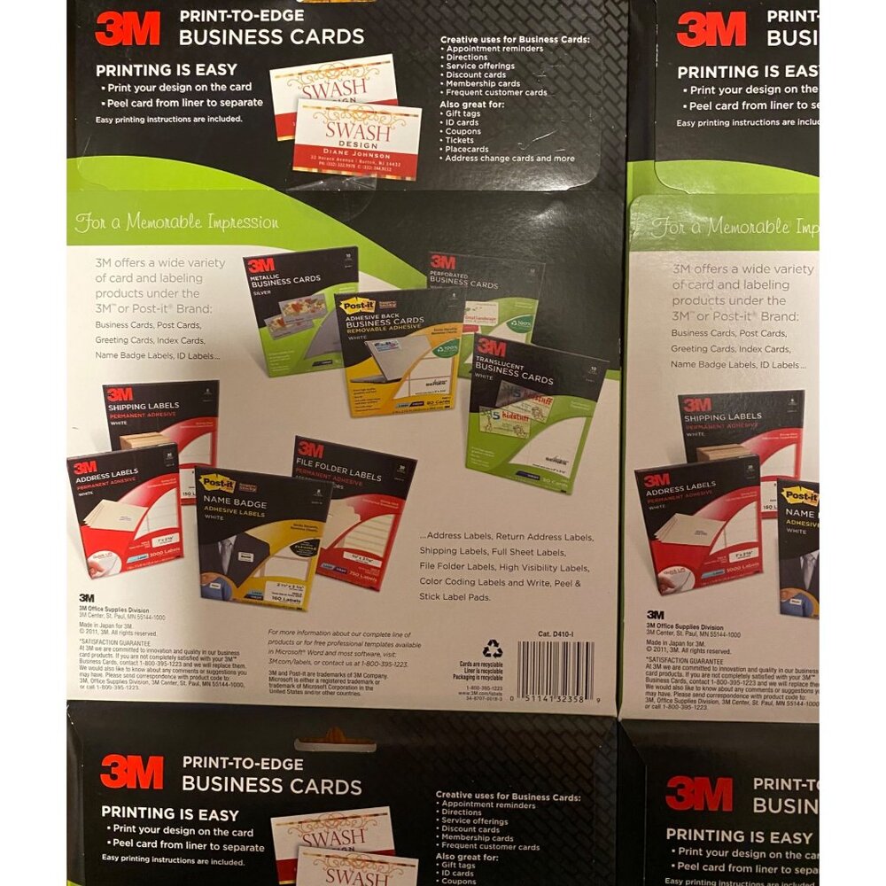 4 X 3M Print-To-Edge White Business Cards Smooth Edges Inkjet 160 Cards D410-I - Picture 7 of 11